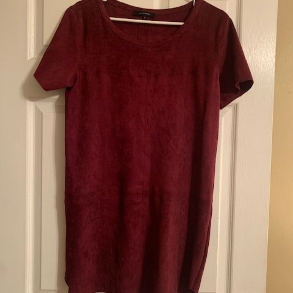Olivaceious Faux Suede Mini Dress, Burgundy, Size Medium